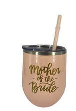 Mother of the bride pink tumbler with straw NEW AK