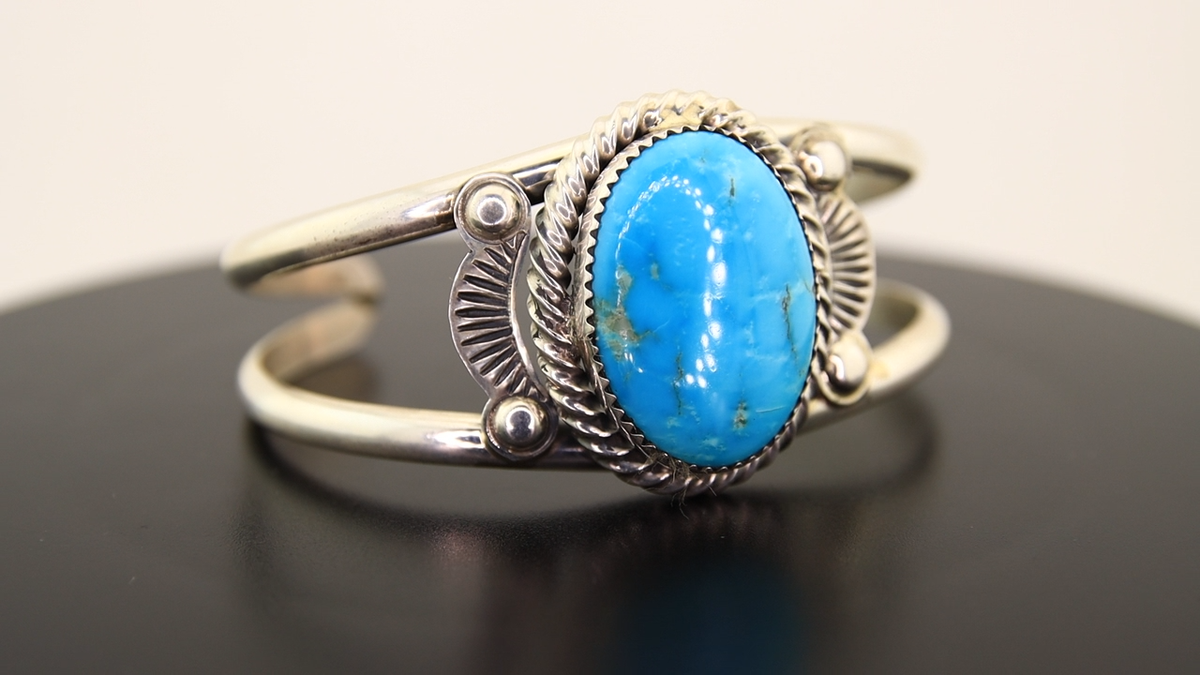 Navajo Cuff Bracelet Sterling Silver Turquoise Vintage Signed