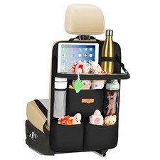 Backseat Car Organizer with Foldable Tray for Kids  Adults   Black 1 Pack 