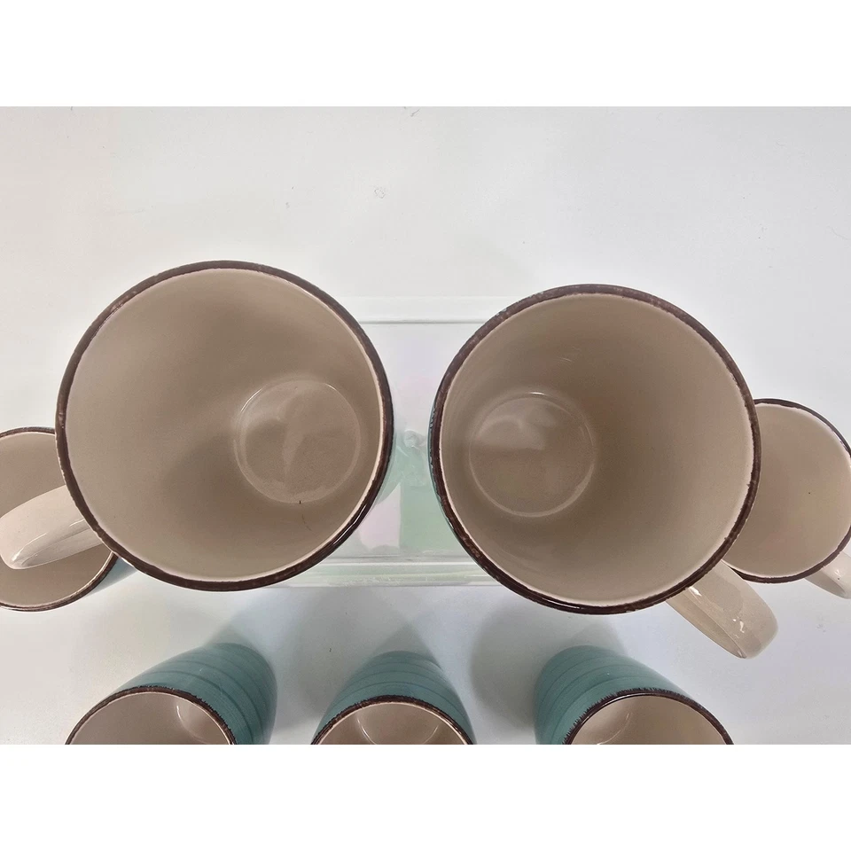 Taza 7 Royal Norfolk Turquesa Remolino Borde Marrón 12 OZ Taza Ecléctica Rústica Retro  Foto 4 de 4