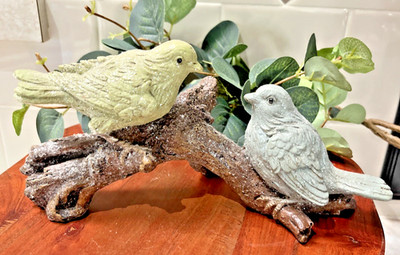 2 Birds on Branch Sparkle Glitter Center Piece Table Top Blue & Green Birds