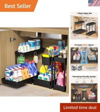 3 Pack Multi-Purpose Pull-Out Storage Organizers, 2-Tier L-Shaped Under Sink/...
