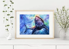 Shark Original Watercolor Painting Sea Wall Art HandMade Painted Gifts Summer