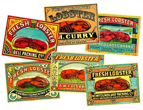 Kitchen Can Label Stickers Set, 6 Lobster Label REPRODUCTIONS for Kitchen Decor