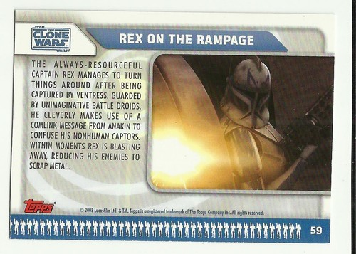 2008 Topps Star Wars Clone Wars Base Trading Card # 59 Rex on the Rampage - Picture 2 of 2