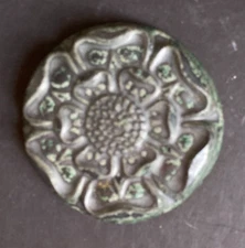 Pewabic Detroit Flower, 4.5" in diameter, gray/green matte finish, stamped 1999