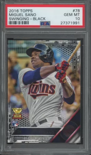 2016 Topps Baseball Miguel Sano #78 RC Rookie Swinging Black /65 PSA 10 (A)