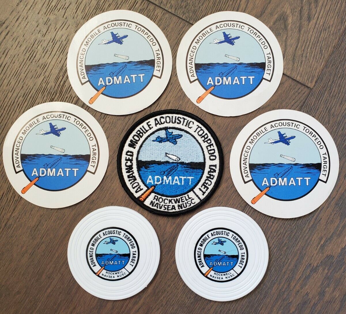 Vintage ADMATT ROCKWELL  Torpedo Program Lot-Patch (1), Sticker (4), Coaster (2)