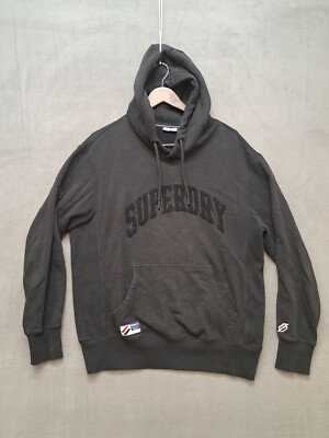Superdry Mens Large Black Long Sleeve Pullover Hoodie Sweatshirt