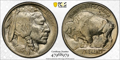1913 BUFFALO NICKEL 5C PCGS MS66 TYPE 1 GEM UNCIRCULATED BU TRUEVIEW (N55)