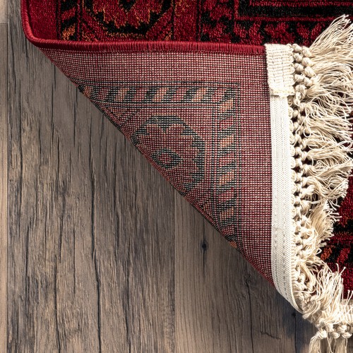 nuLOOM Billie Traditional Paneled Fringe Area Rug in Red Traditional Oriental - Picture 4 of 7