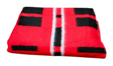 Vintage Wool blanket red - black Throw Poland Welna Unused 78" x 57" Mid-century