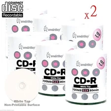 1200 SmartBuy Blank CD-R 52X 700MB/80Min White Top Surface Recordable Media Disc