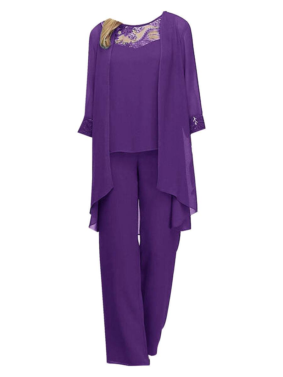 Women Elegant Wedding Guest Pants Suits 3 Piece Set Chiffon Women Elegant Wedding Guest Pants Suits 3 Piece Set Chiffon