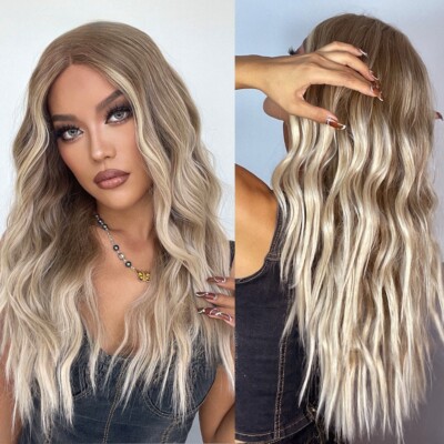 Breathable hand hook lace midpoint gradient gold grain roll lace wig woman