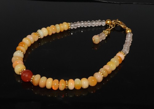 Pulsera de 9 pulgadas con cuentas de piedras preciosas naturales ópalo, amatista, cornalina de 4 mm a 7 mm - Imagen 3 de 3