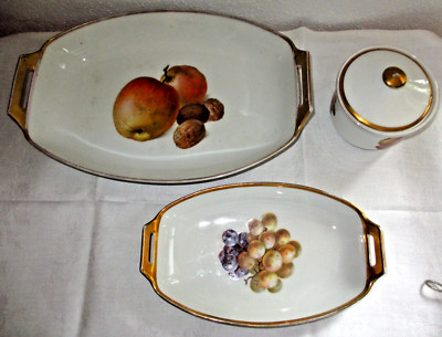 THOMAS BAVARIA 2 Schalen und Dose mit Fruchtdekor und Goldstaffage ART DECO