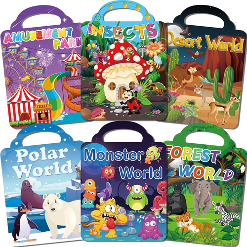 6Set Reusable Sticker Books for Kids 1-3 2-4 Years Old, 3D Puffy Stickers Books