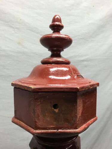 Antique Decorative Shabby Red Wood Finial Top Newel Post 9x47 Chic Old 119-25B - Picture 4 of 16