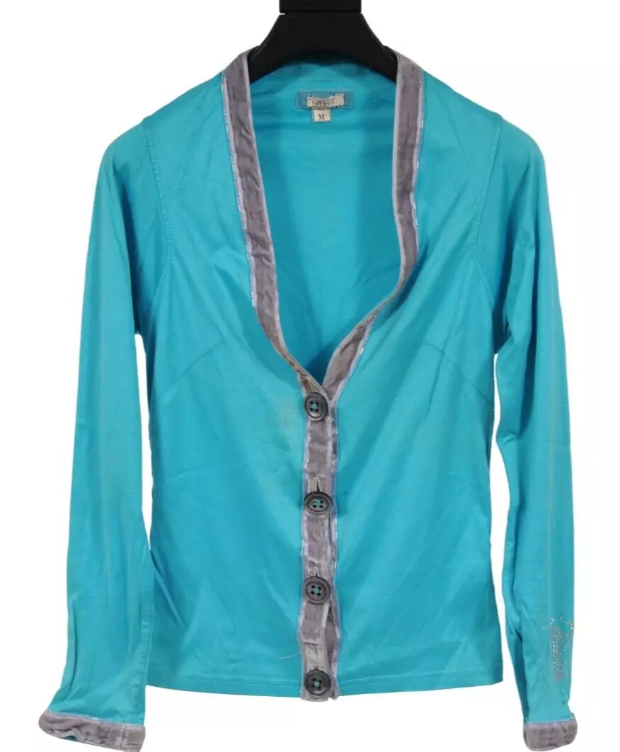 Voyage Invest In The Original Cropped Cardigan Medium Turquoise Cotton Jacket