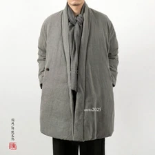 Retro Winter New Chinese Style Cotton Linen Jacket Mens Hanfu Cotton Warm Jacket