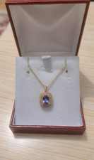 14K Yellow Gold Lavendar Tanzanite and Double Halo Diamond Pendant Le Vian Style