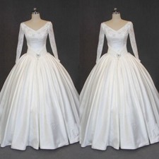 Vintage Wedding Dresses Lace Appliques Long Sleeves A Line Custom Bridal Gowns