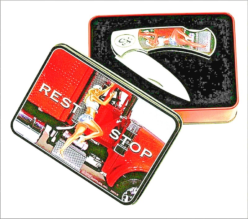Trucker's Rest Stop Honey Lockback 8" Knife Collector's Series + Metal Gift Box