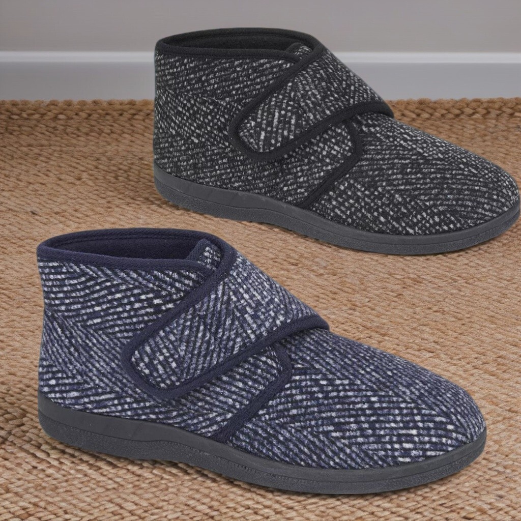 Mens Slippers Boots Warm Fleece Lining Winter Ankle Touch Strap