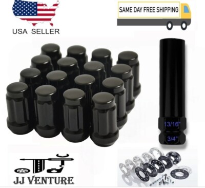 20 Black 1.4'' Tall 14x1.5 Tuner Spline Lug Nut+Key Tesla Model 3/X/Y/S All Year