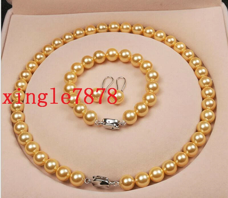 Natürliche 8/10/12 mm Südsee Muschel Perlen Halskette Armband Ohrringe Set 20"