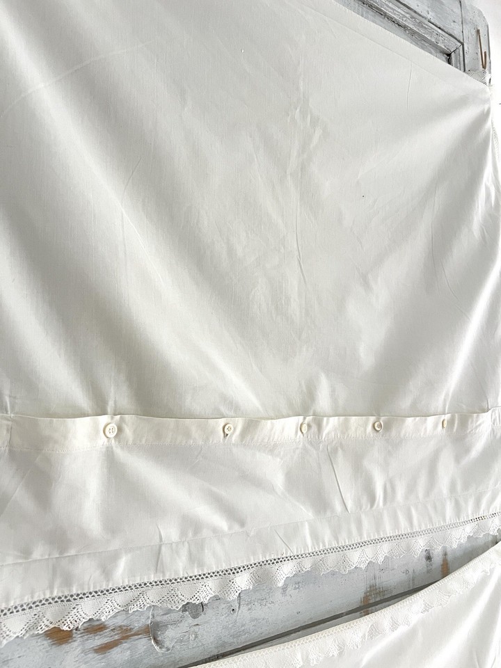 PAIR antique French LARGE linen ecru PILLOW SHAM FILET LACE trim c1900