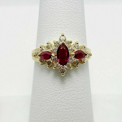 3Ct Marquise Cut Simulated Red Ruby Engagement Fancy Ring 14K Yellow Gold Plated