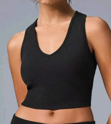 ALO Goddess Ribbed Cropped Racerback Tank Black Size Medium