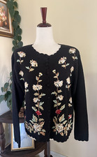 Heirloom Collectibles Black Embroidered Cardigan Sweater sz M Vintage 90s