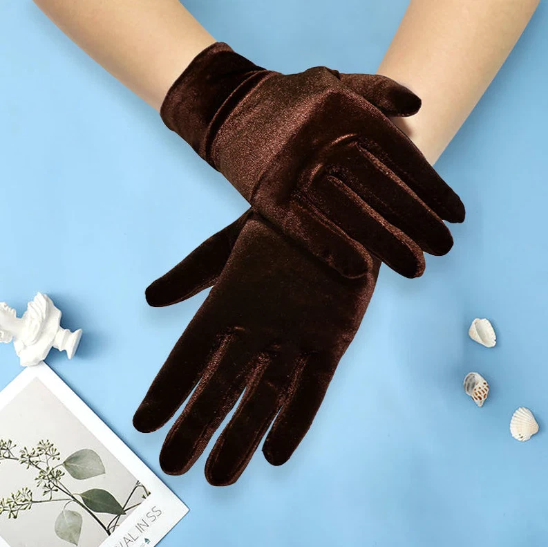 Gants marrons courts 22cm simples velours sexy glamour chic soirée - Photo 1/1