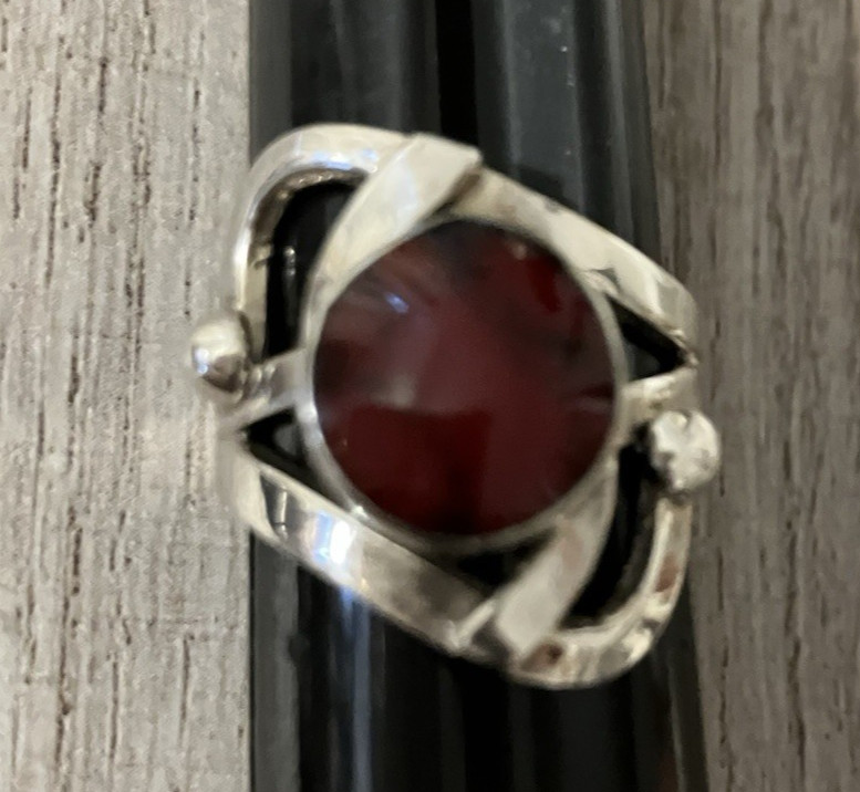 Vintage Solid Sterling Silver Deep  Red Stone Rin… - image 2