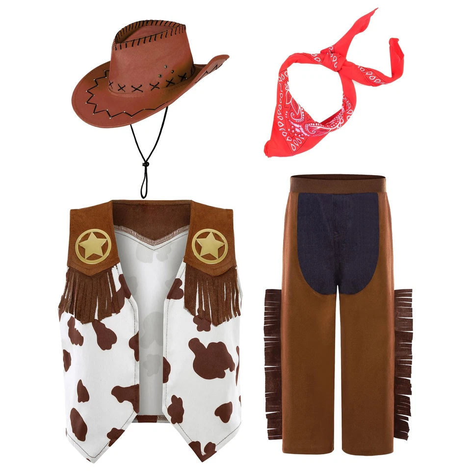 Disfraz de Vaquero para Niños Niños Niñas Conjunto Occidental Juegos con disfraces para Halloween Vestir 5-7... Foto 2 de 4