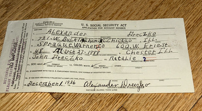 1936 U.S. SOCIAL SECURITY ACT Application for Account Number - At the Beginning