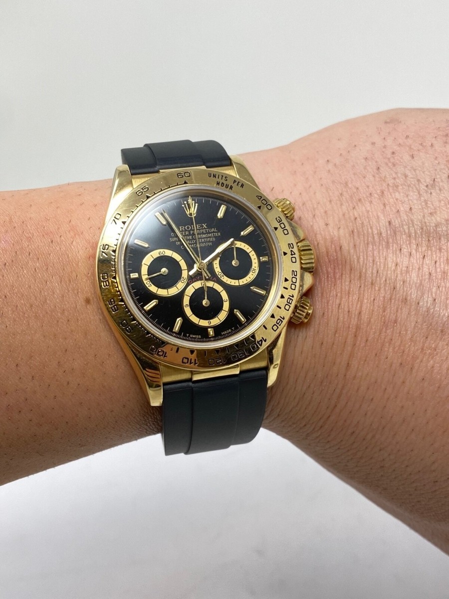 ROLEX 16518 Zenith Daytona 18k Yellow Gold w/ INVERTED 6 Black
