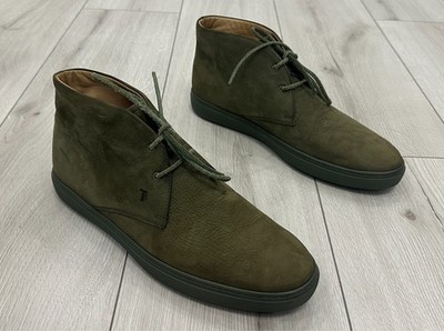 Tod's Men's Suede Chukka Boots Size UK 8.5 / US 9.5 Olive Green Desert Italy