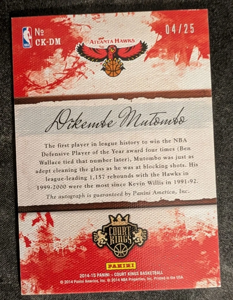 2014-15 Panini Court Kings CK-DM Dikembe mutombo Auto /25 On Card - Image 3 of 4