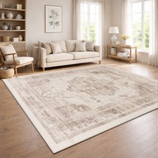 Vintage Boho moderner Wohnzimmerteppich Kurzflor waschbar rutschfest Beige