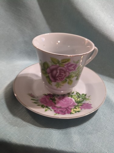 1 Set Vintage China Tea Cup and & Saucer Pink Rose Floral Gold Trim - Picture 8 of 12