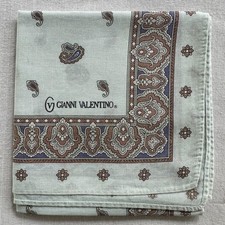 Vintage Handkerchief Mint Green Cotton Paisley Border Damask Pocket Square 18" E