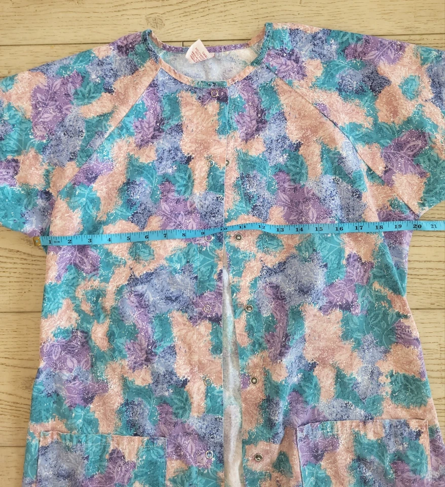 Midline Scrub Top Shirt Size S Small Short Sleeve Pockets Snap Cotton Blend - Image 2 of 4