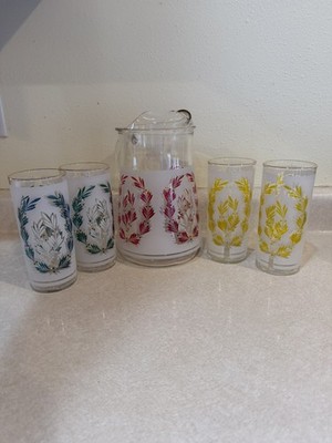 Vintage Rare MCM  Libby Laurel Leaf Frosted Tumblers & Picture Set Of  5 MINT 