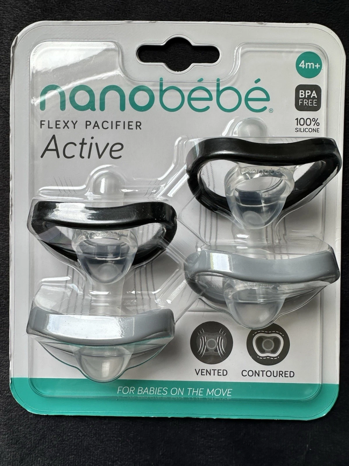Nanobebe Active flexi pacifier 4 Pack black/grey 4m+ - BPA Free - SOLD OUT
Opens in a new window or