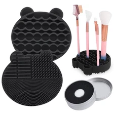 Silicon Makeup Brush Cleaner Mat with Brush Drying Rack Cosmetic Cleaning Pad