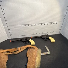 2 Vintage Cowboy Toy Cap Gun w/ Horse~ Steed Grips USA Holster Plus Autry Knife